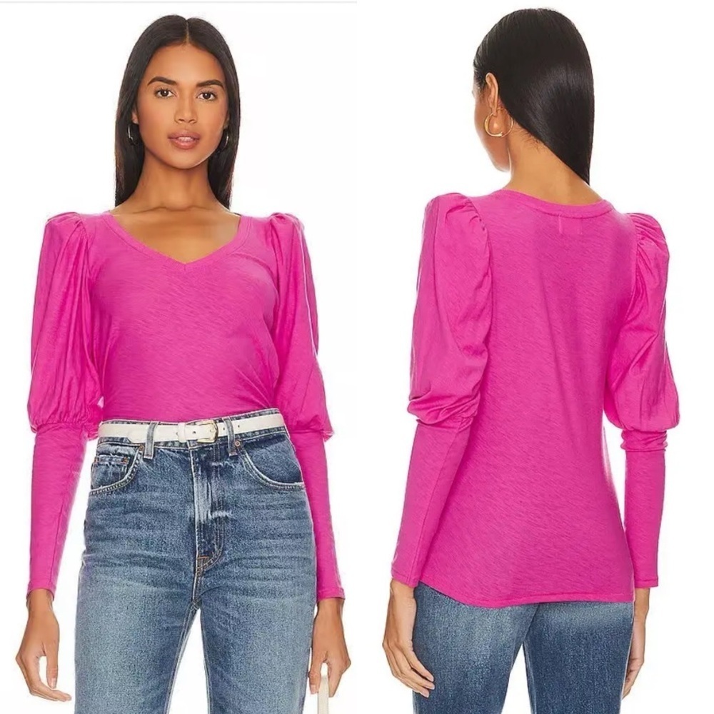 NATION LTD Emilia Drama Sleeve V-Neck Top In Fuchsia